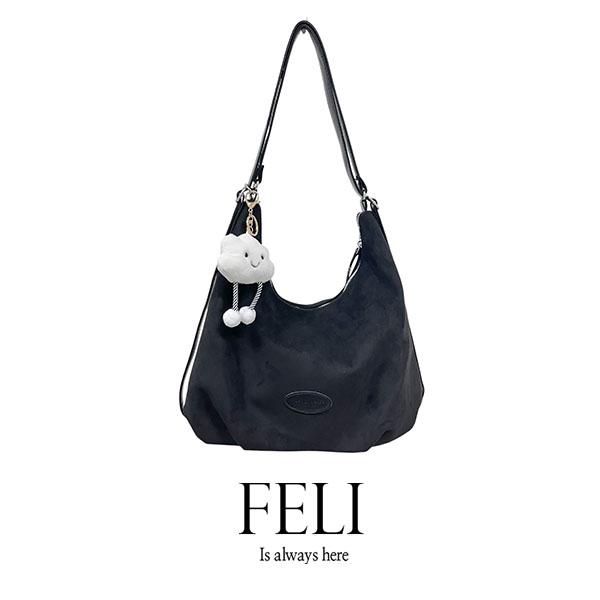 펠리 [ 키링증정 / 아이패드수납 / 3way ] 스웨이드 보부상 빅 숄더 크로스백 백팩 구름인형키링 드뮤어룩 가방
