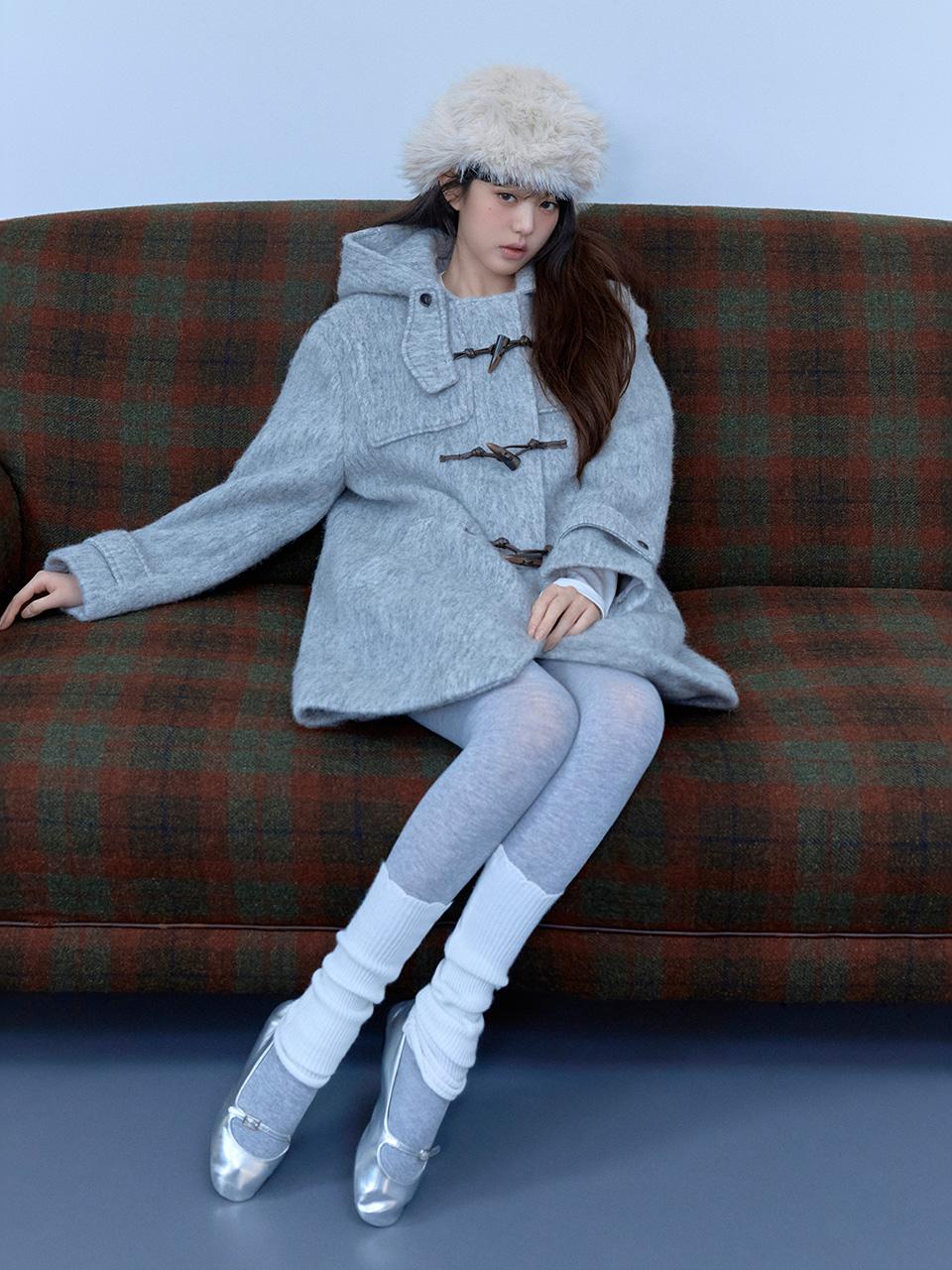 HOOD DUFFLE HALF COAT GRAY