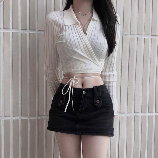 [가을신상] 허리 스트랩 골지 크롭 니트 가디건