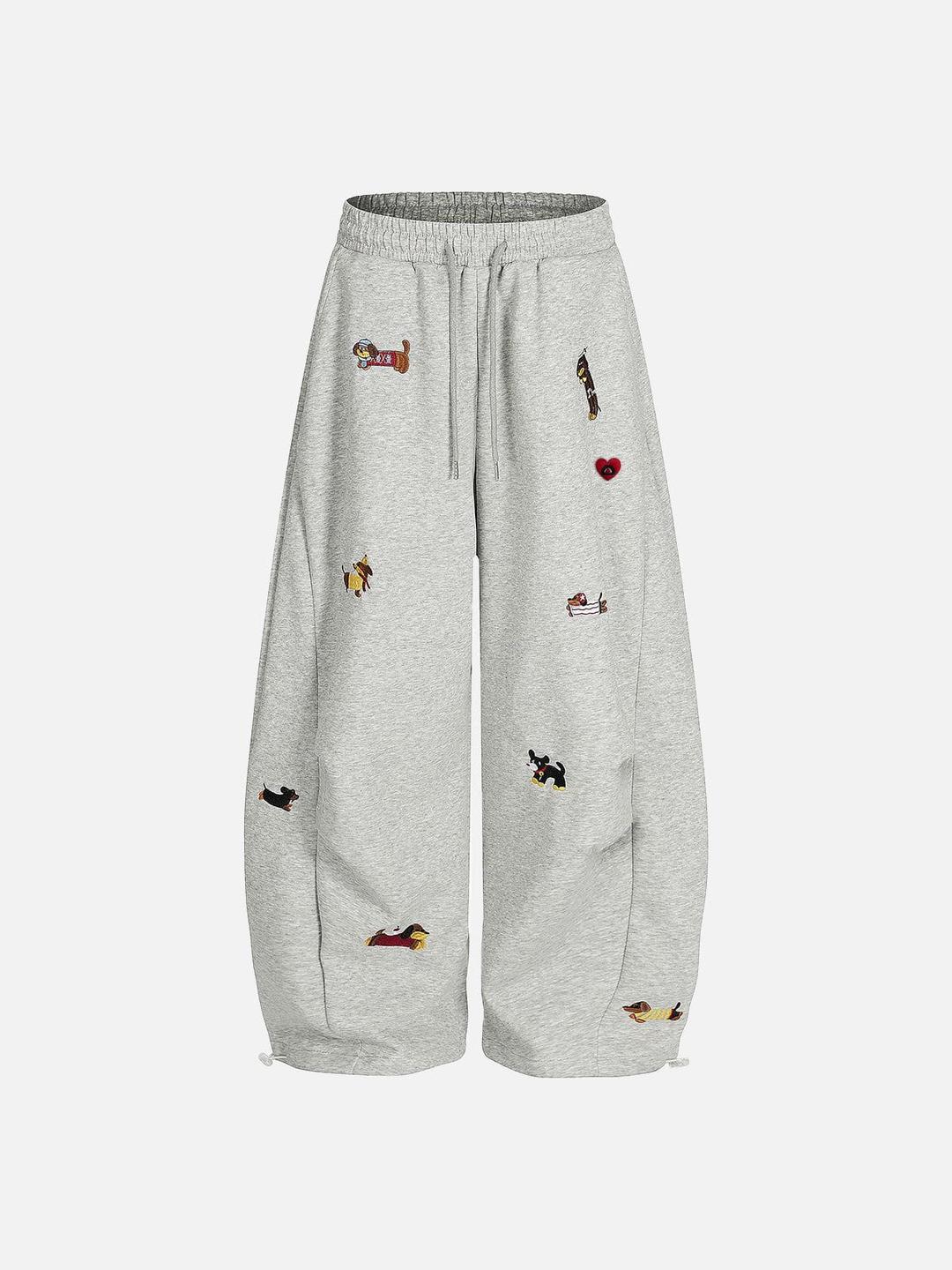 Aelfric Eden Embroidery Puppy Baggy Barrel Sweatpants - Grey / XS
