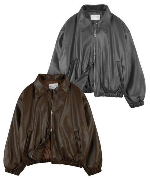 비건 레더 오버핏 블루종