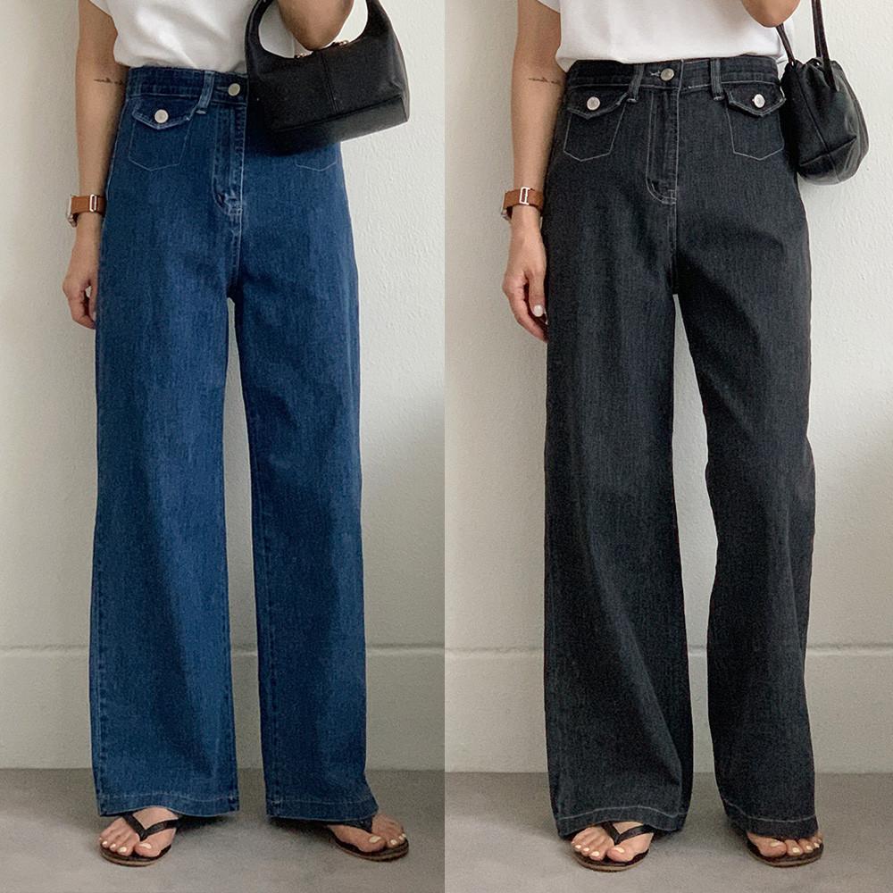 153cm 키작녀청바지 여름 페이크포켓 세미와이드 데님 2color