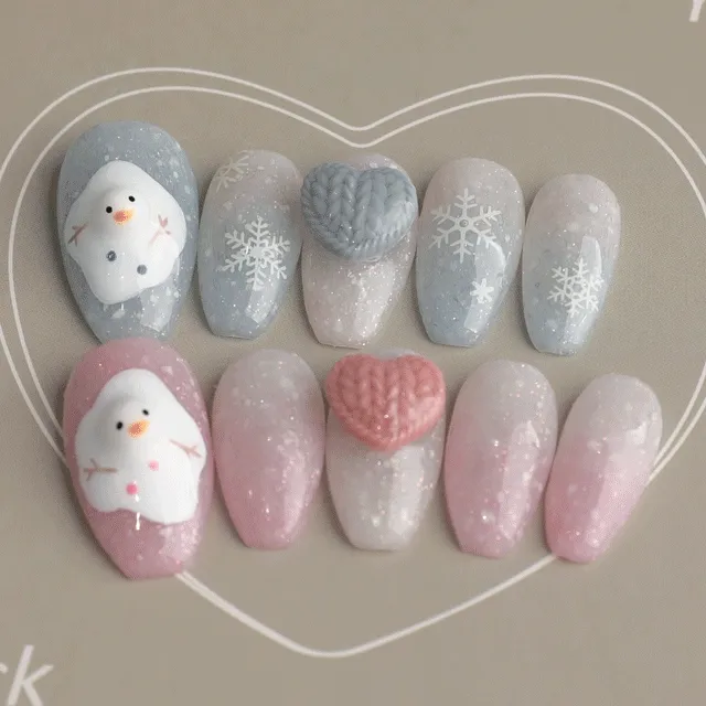 *신상할인* 녹아내리는 눈사람 수제네일팁 겨울네일 눈사람네일