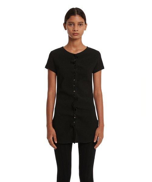 Asymmetric Button T-Shirt_Black