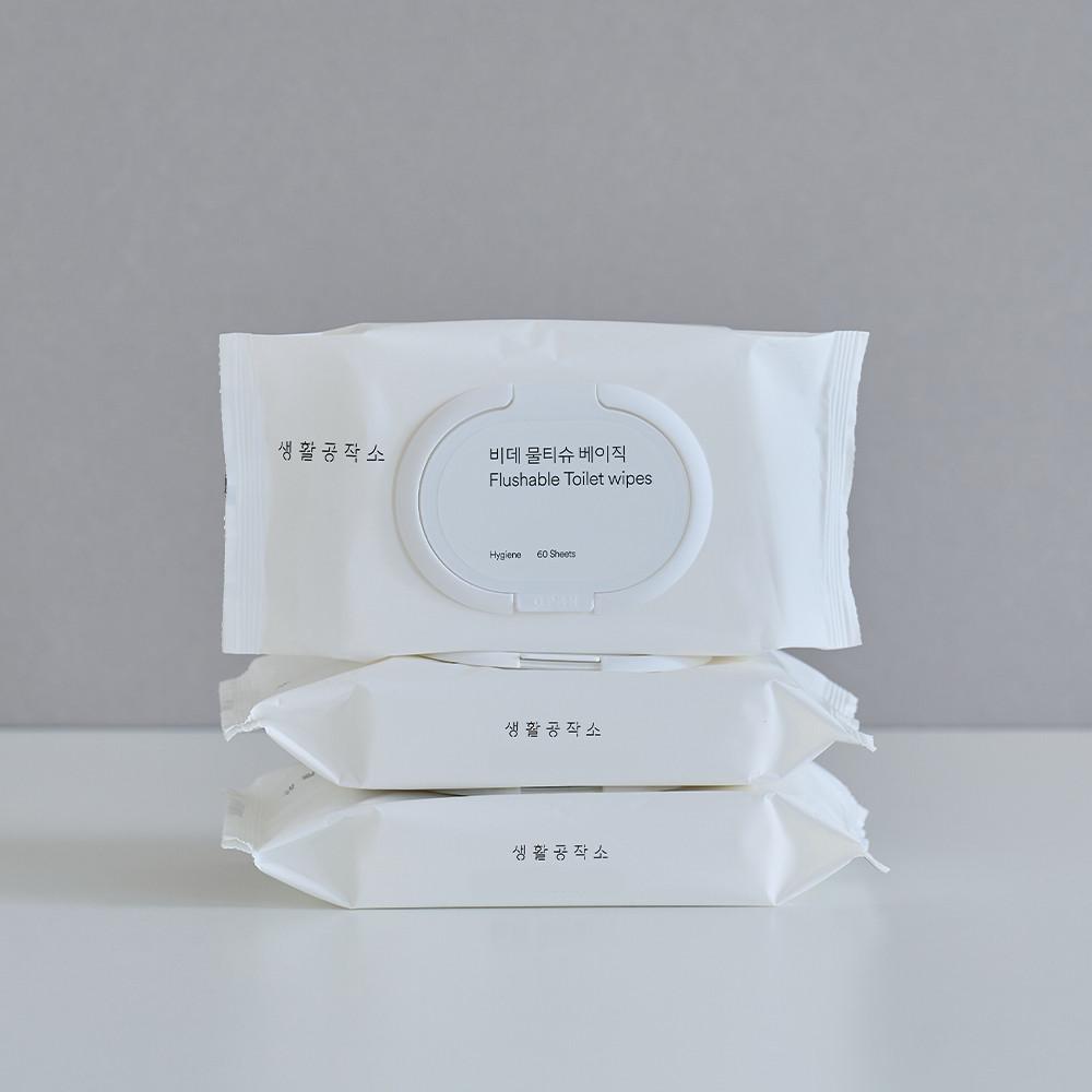 생활공작소 비데 물티슈 베이직 60매 x 10입