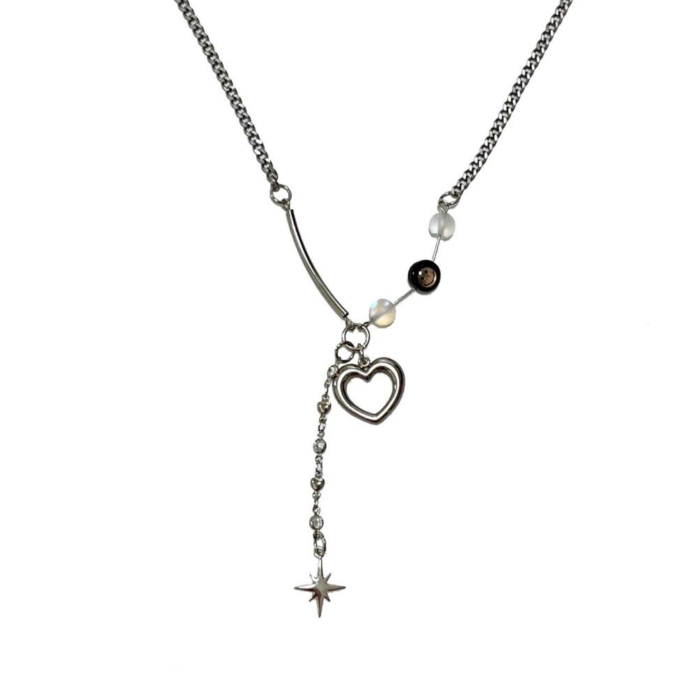 MADE stay Necklace / 드롭 하트 원석 스마일 블랙 체인 키치 시크 목걸이