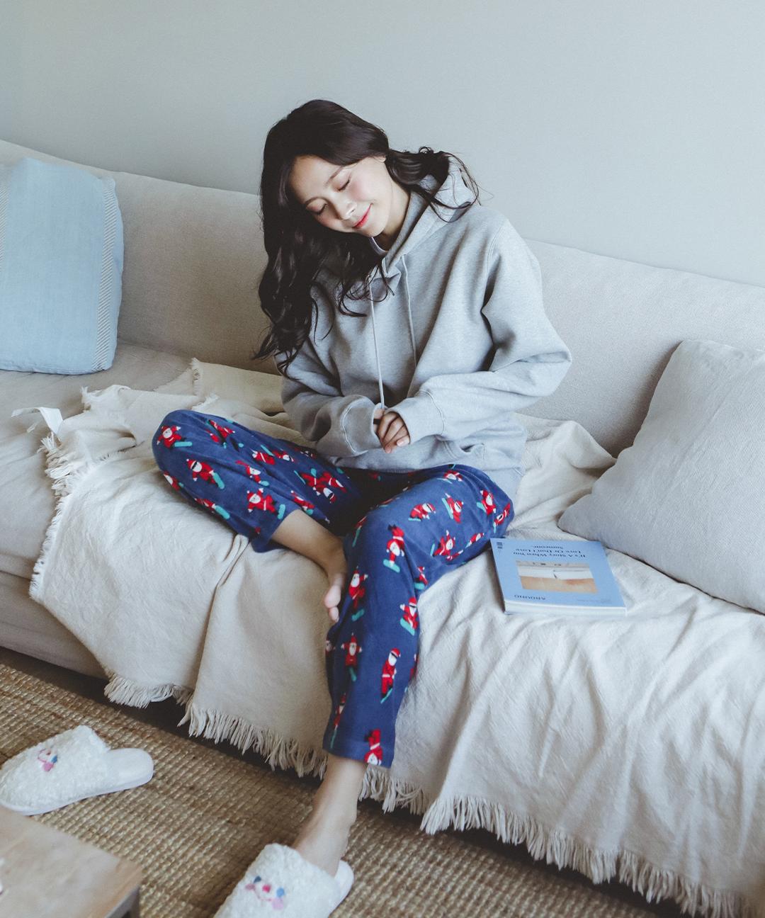 따뜻부들 플리스 보딩산타 커플 수면 바지 am005
