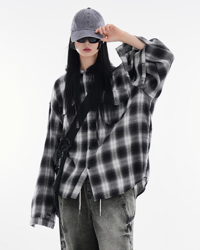 빙고 후디드 타탄 체크 셔츠
