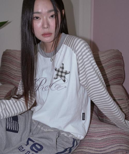 CHECK STAR STRIPE LONG SLEEVE WHITE