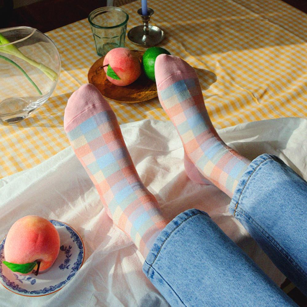 파스텔 화사한 체크무늬 여성양말 5색상 no.257