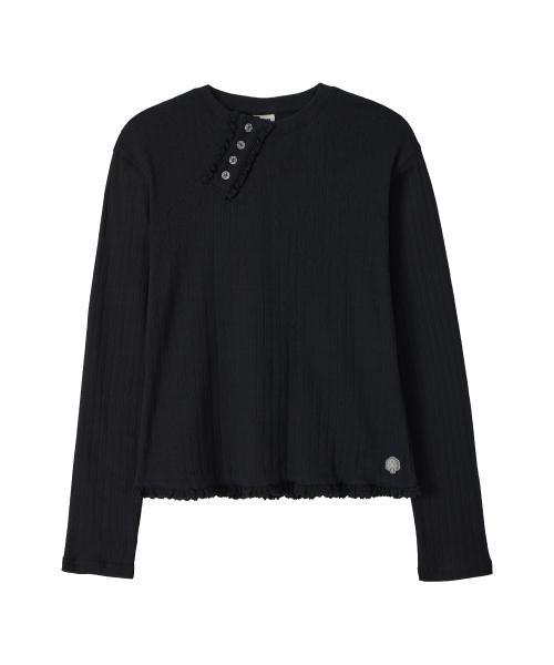 DD diagonal henley neck long sleeve (BLACK)