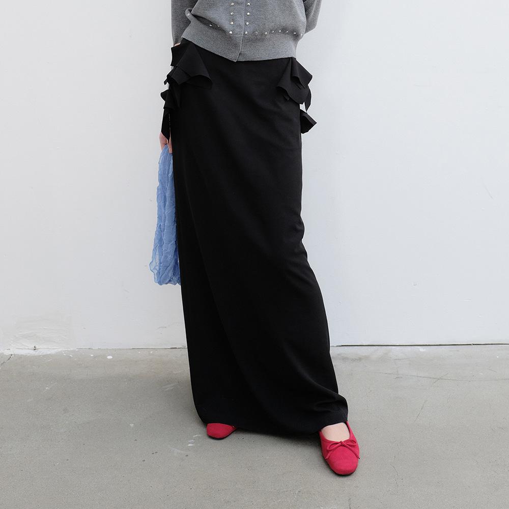 Ruffle Long Skirt (Black)