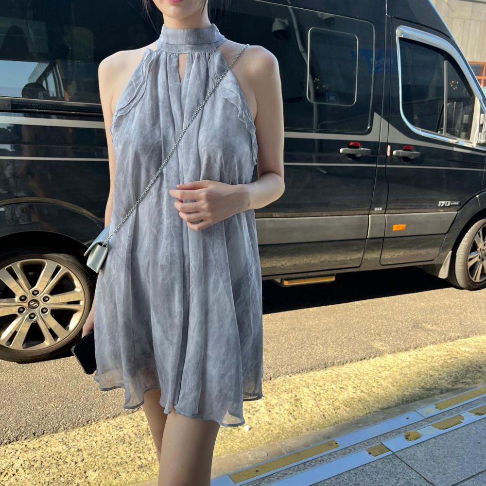 칠링 홀터넥 쉬폰 블라우스 원피스