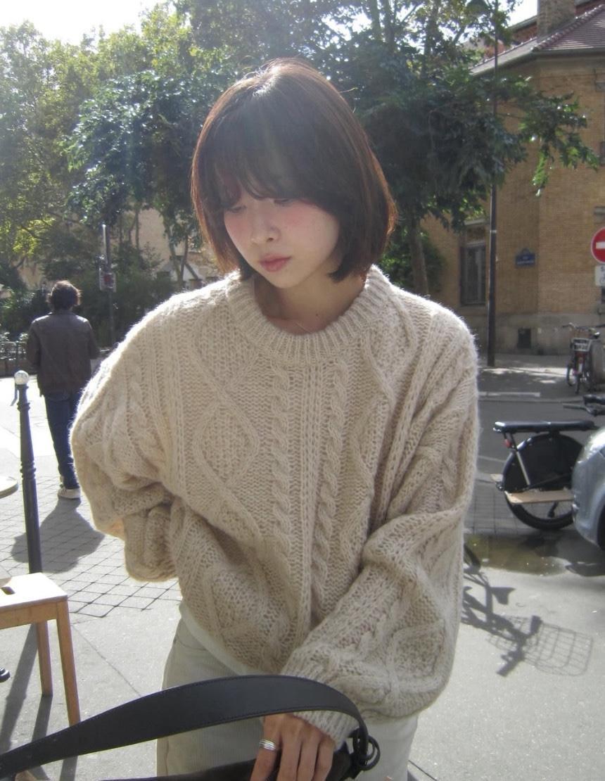 버터프레즐마켓 Ourin 아워인 알파카 피셔맨 꽈배기 라운드 니트, 오버핏 데일리 여리nt 3color