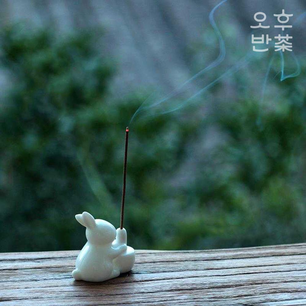 절구 토끼 인센스 스틱 홀더 도자기 향꽂이 향 받침대 향피우기 나그 참파