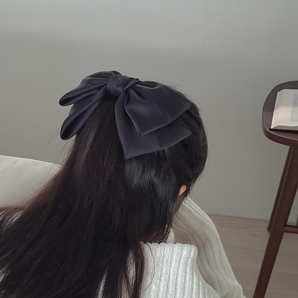 블링살롱 [블링살롱made/국내제작] 고급 새틴 왕리본핀 베이직 2단 클래식 리본 머리핀 1color