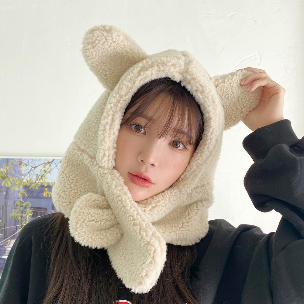 뽀글이 양털 곰돌이 머플러 방한 한파 캠핑 귀도리 모자