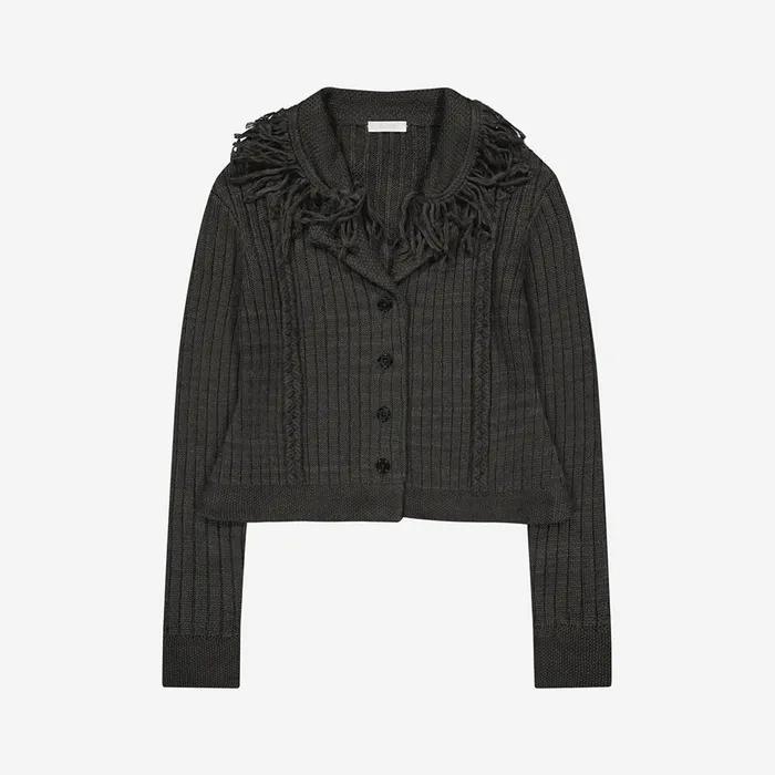 Tassel Collar Knit Cardigan / Charcoal