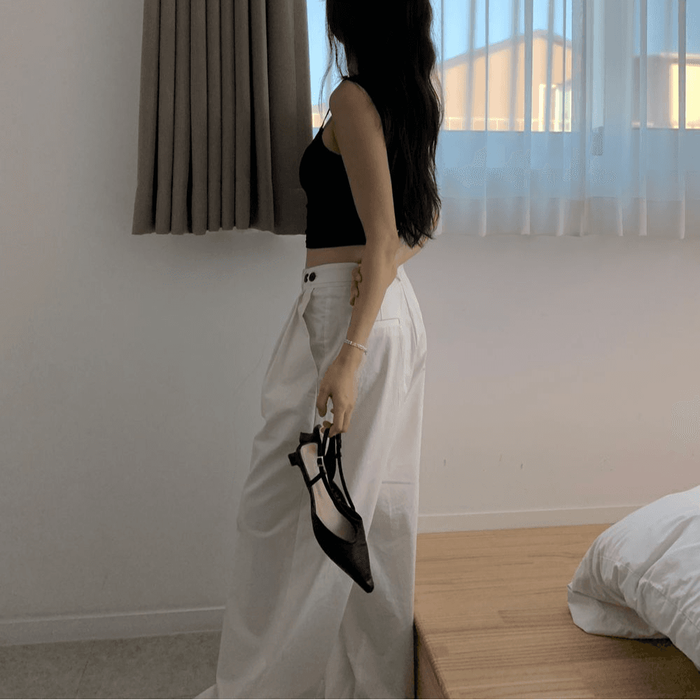 코튼 비조 팬츠 (2 color) 면 와이드 투 버튼 슬랙스 핀턱 화이트 블랙 바지 하객룩