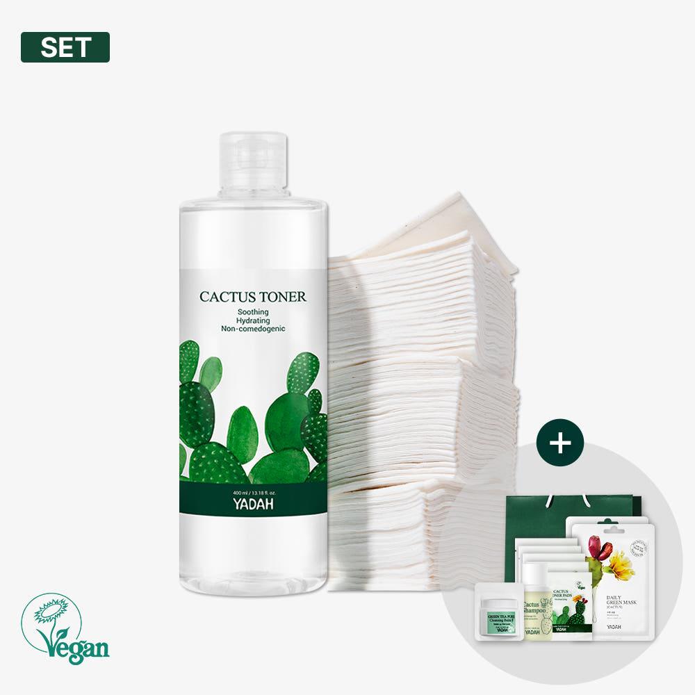 야다 속건조 잡는 수분광 선인장 토너 대용량 400ml+순면 100% 화장솜 60매