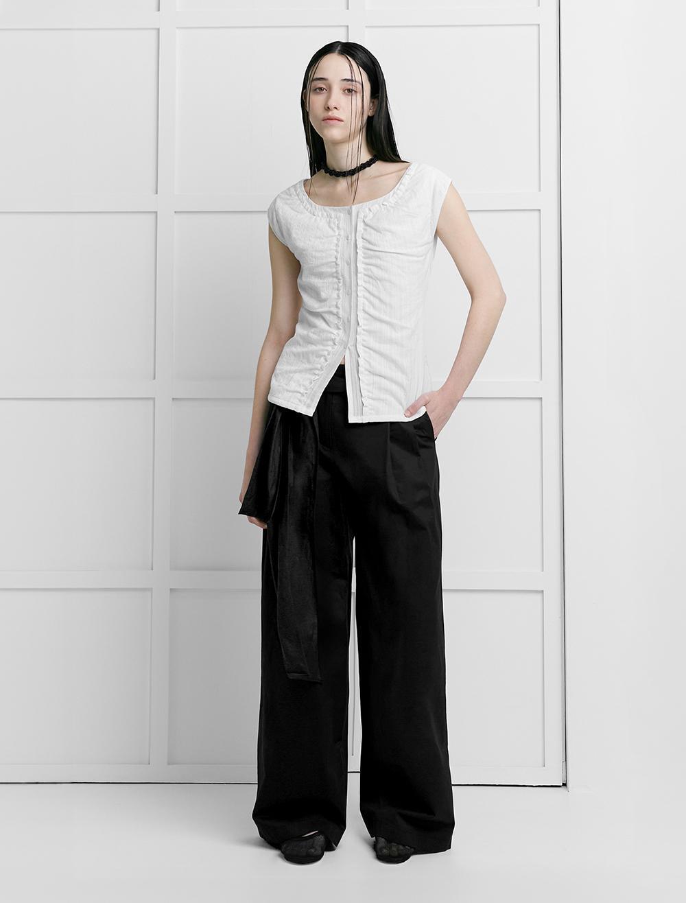 SHIRRING COTTON VEST [WHITE]