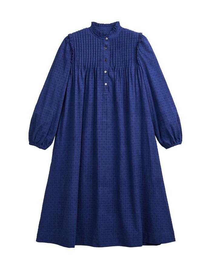 Cosmoss) FLOLAL LACE BUTTON DRESS (ROYAL BLUE)