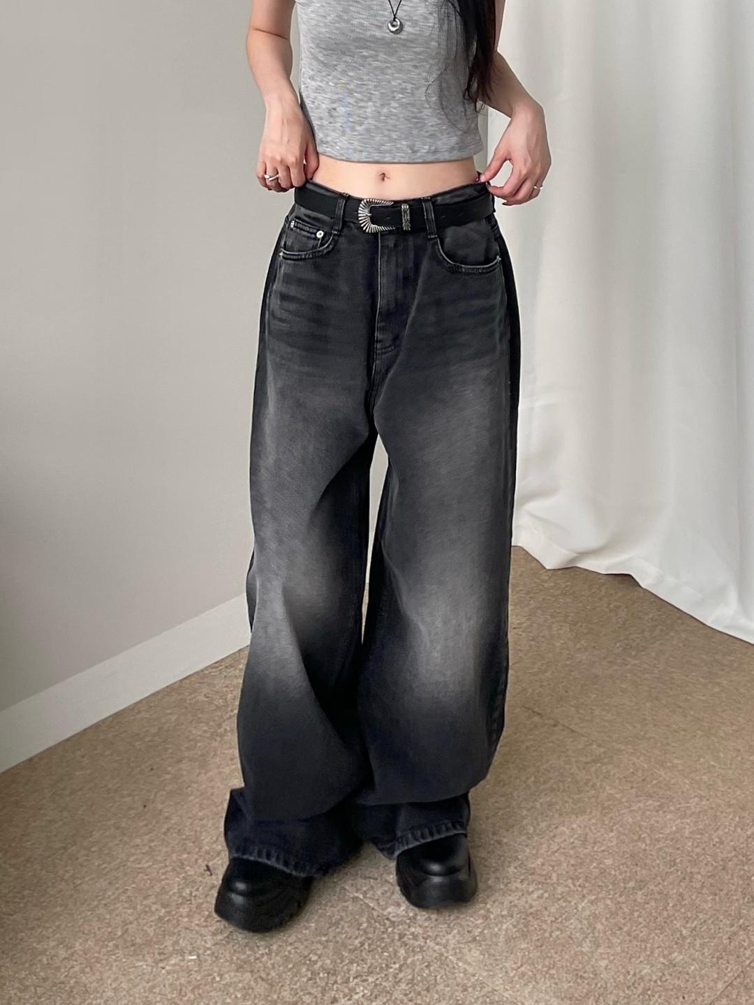 포그하우스 오버 와이드 워싱 데님팬츠 (2colors) / 밑단 조절 가능