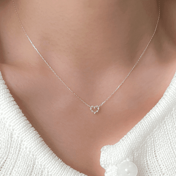 실버925 쁘띠 엠보싱 하트큐빅 목걸이 (실버 로즈골드)