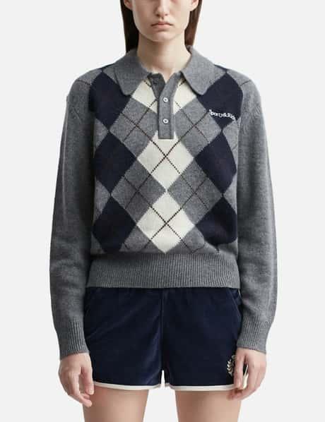 Serif Logo Argyle Cashmere Polo