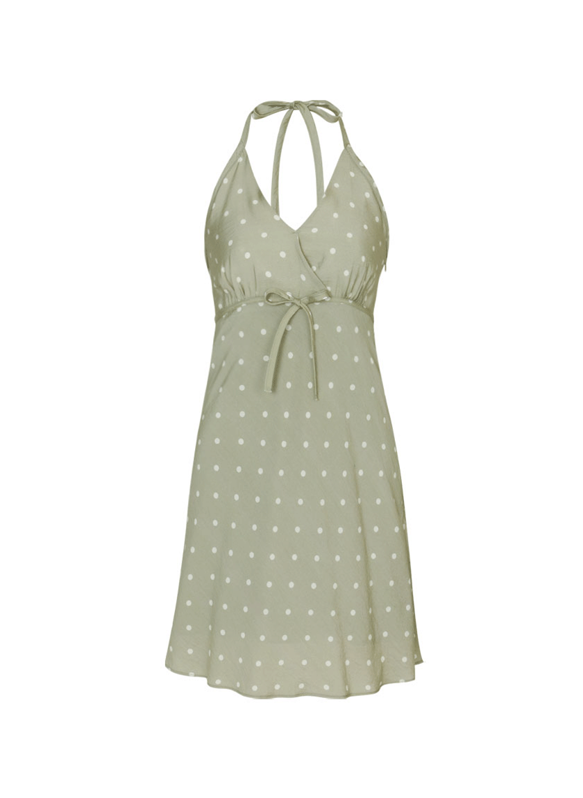 Dot Halter Dress (Light Khaki)