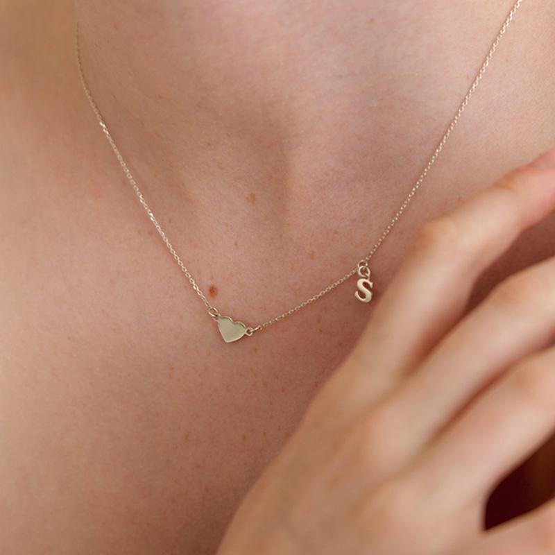 initial and heart necklace (Silver 925)