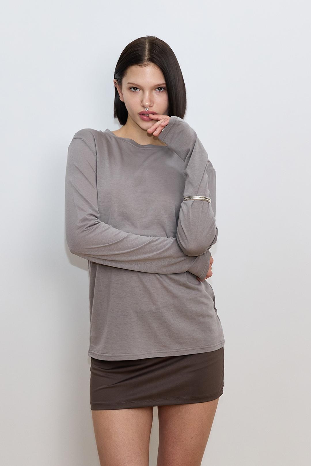 SLIM LS T-SHIRT (DARK BEIGE)