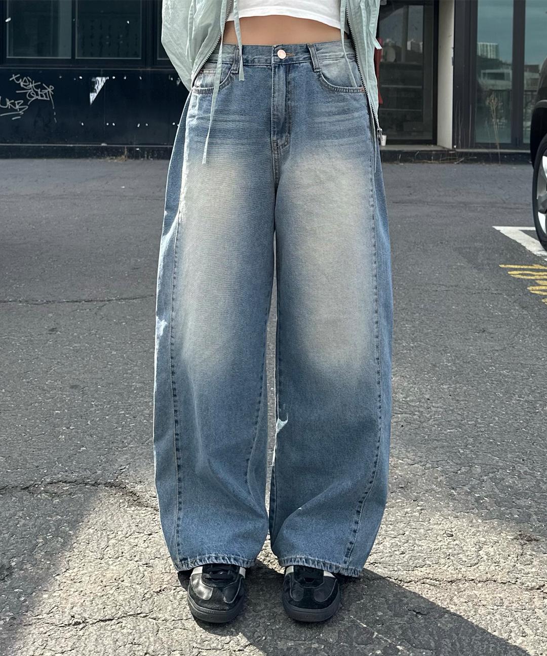 프시아 사이드 핀턱 와이드 데님 팬츠