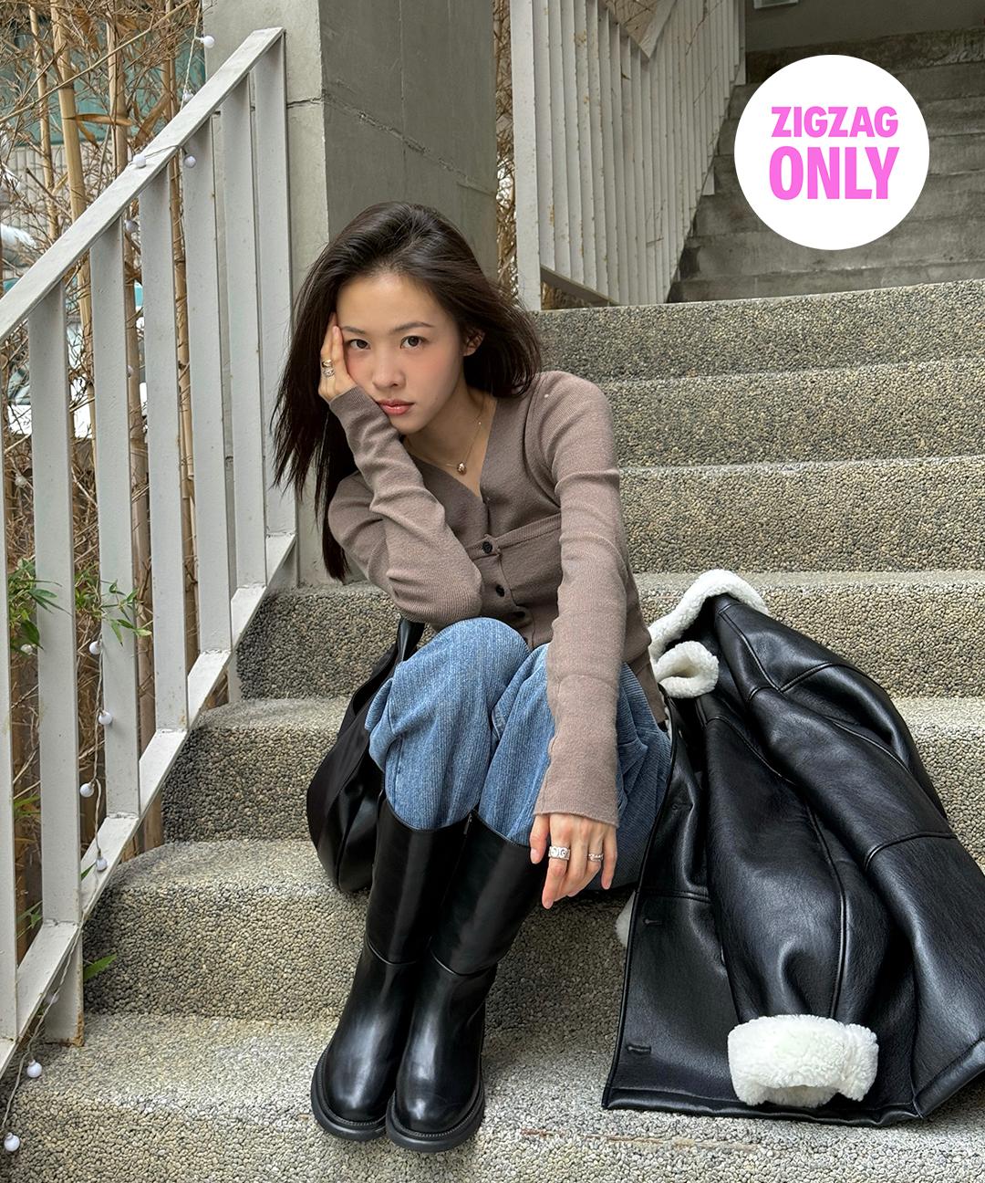 로우타이드 [슈멍 착용] KNIT TUBE TOP SET UP [BROWN]