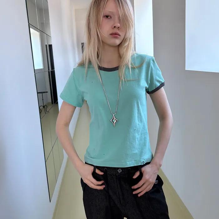 DESTROYED ASYM RINGER T-SHIRT / mint