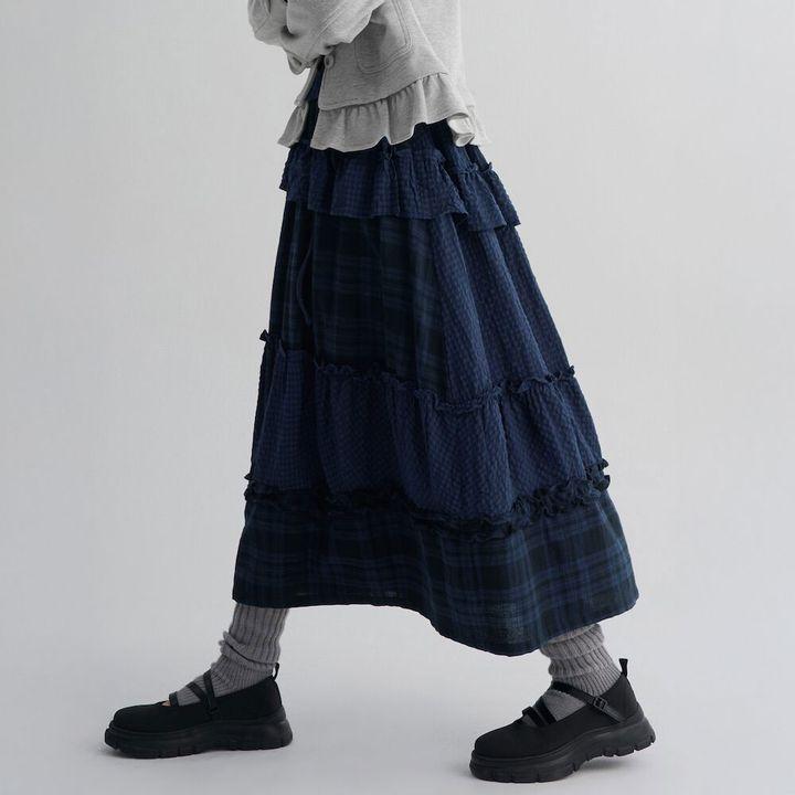 에잇세컨즈 체크 믹스 스커트  네이비 (356227SM1R)