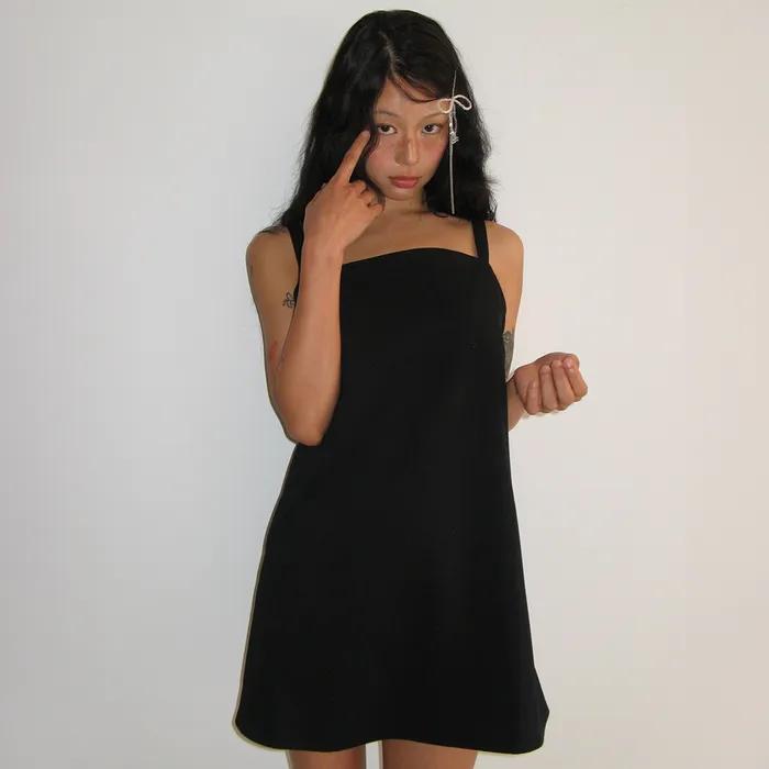 SQUARE SUSPENDER DRESS BLACK
