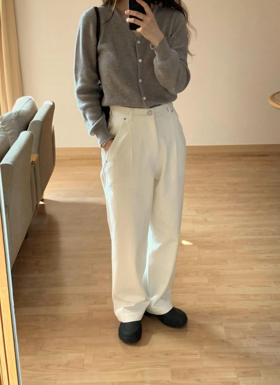 나우어데이즈 크림S,M 당일 / fllanel 플라넬 안도 코튼 팬츠 핀턱 일자 데일리 바지 (2col)