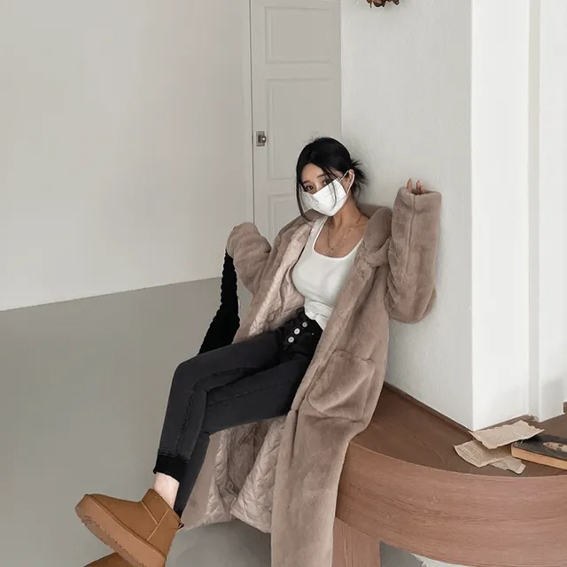 밍크 페이크퍼 누빔 롱코트