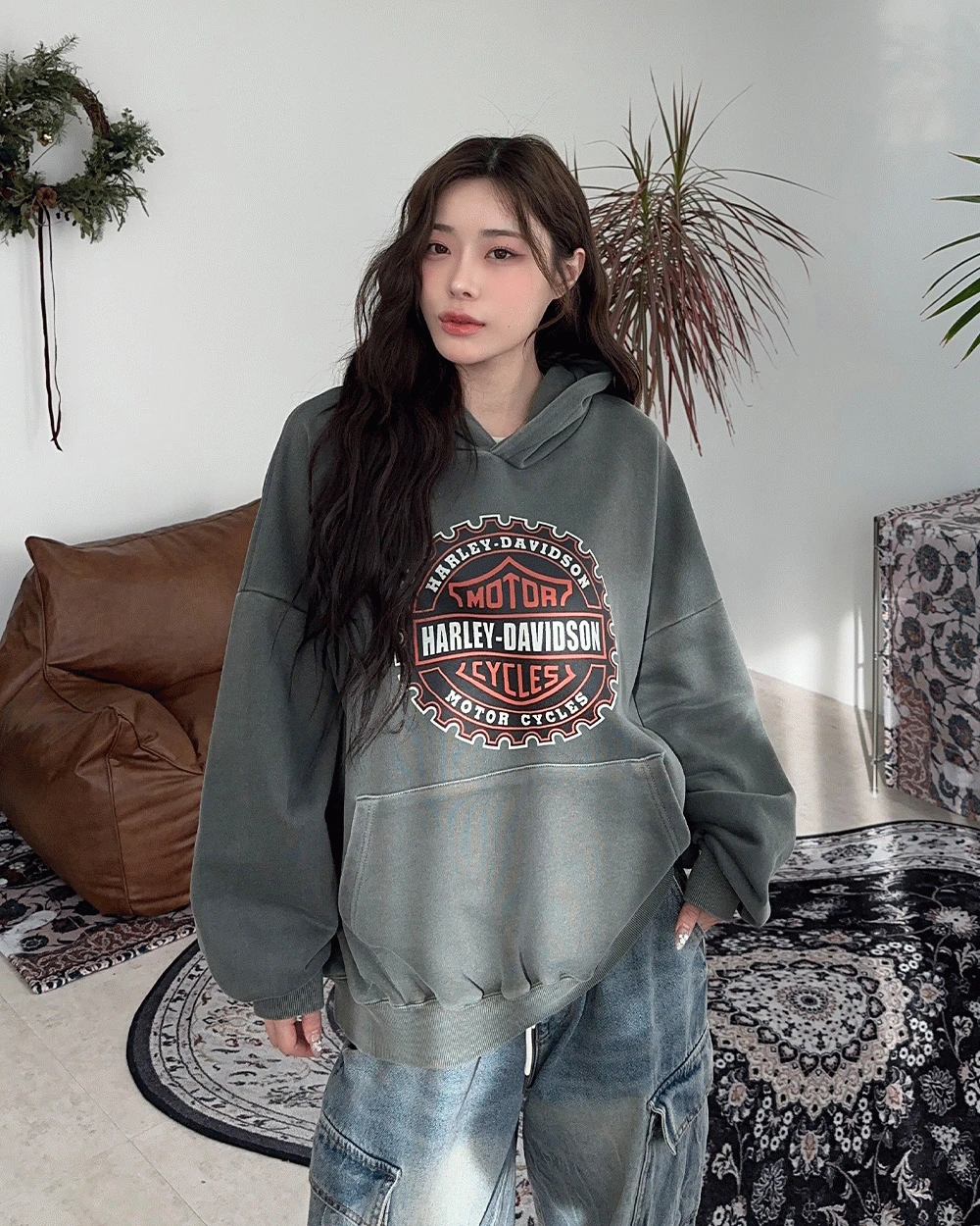 러벤 피그먼트 할리 후드티