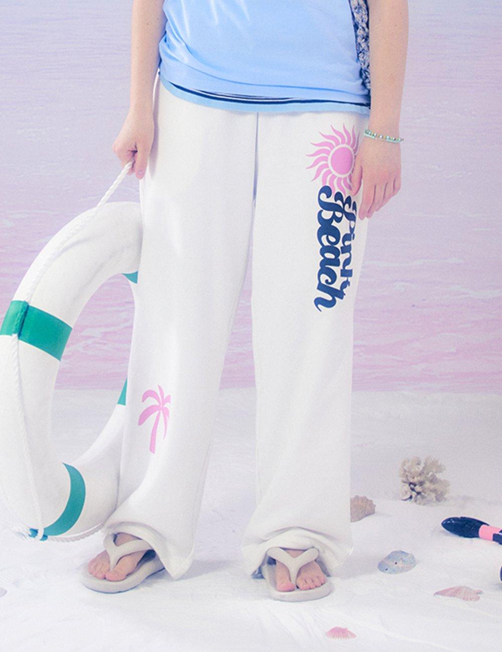PINK BEACH SWEAT PANTS (WHITE)