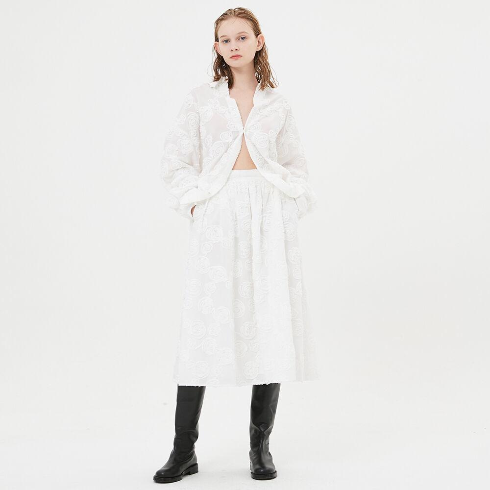 Flower Embroidery Full Skirt / White