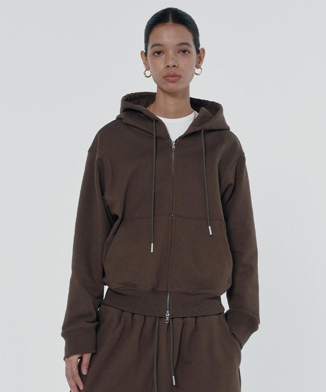 BASIC HOOD ZIP UP [BROWN]