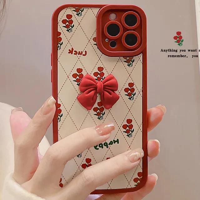 럭키 해피 레드 플라워 리본 아가일 아이폰 풀커버 실리콘 젤리 핸드폰 휴대폰 애플 폰 유니크 귀여운 우정 케이스 아이폰케이스 8 X 11 프로 12 미니 13 14 15 프로맥스