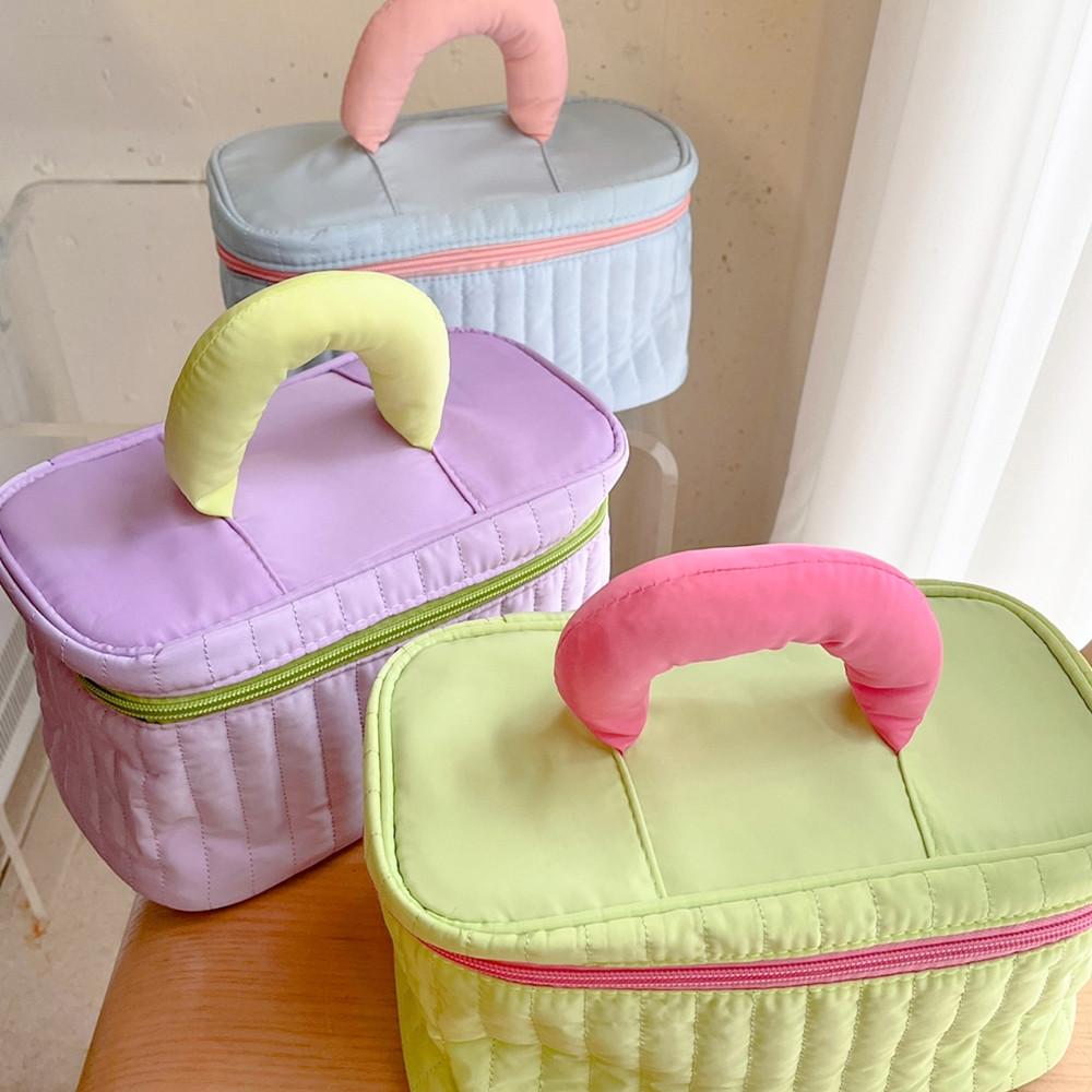 엠보 손잡이 분리형 칸막이 스퀘어 파우치 블루 퍼플 그린