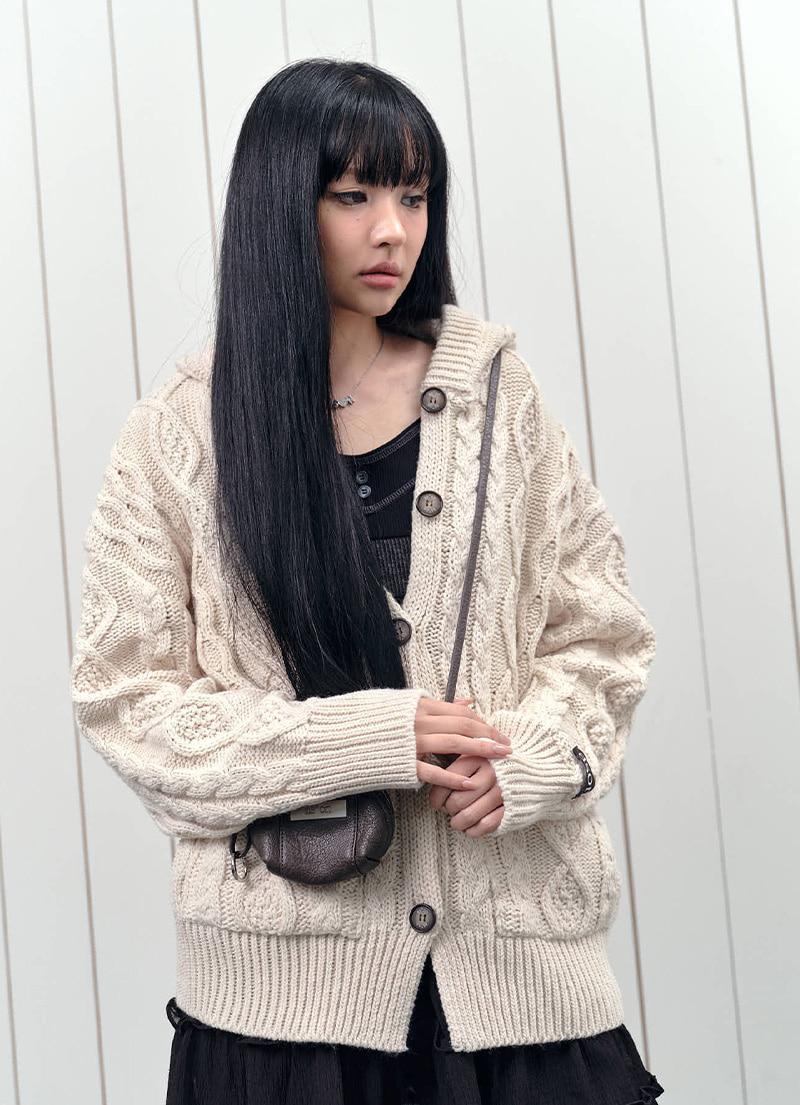 ELO TWISTED HOOD CARDIGAN/ IVORY