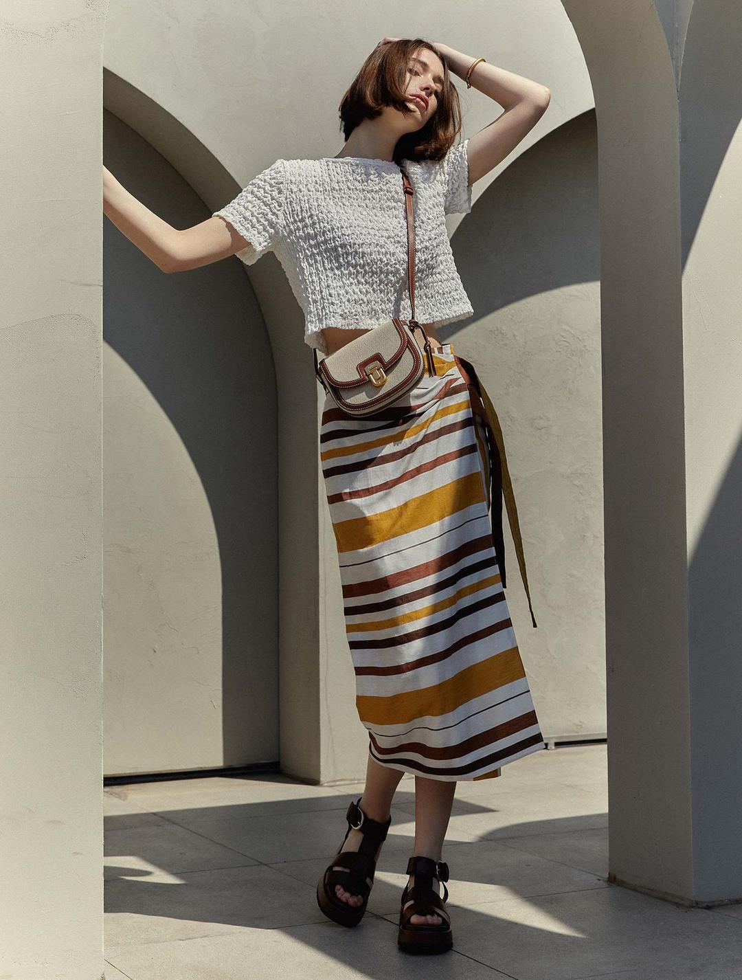 Multi Stripe Wrap Skirt KW2MS6450_DW