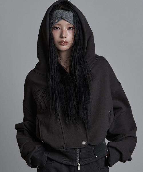 하이드 크롭 후드 집업 차콜