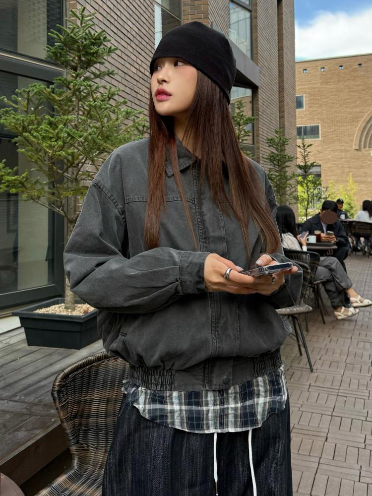 로스트 워싱 피그먼트 블루종 자켓