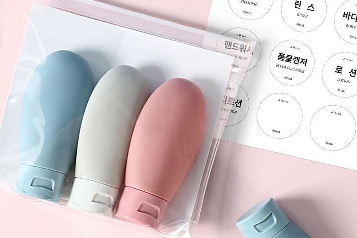 [10%쿠폰]여행용 화장품 공병 파우치세트 라벨9개포함 샴푸 튜브 휴대용 화장품 소분